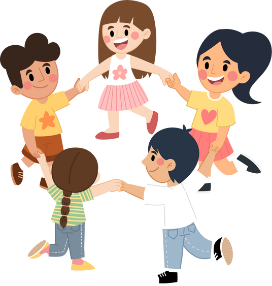 Happy kids holding hands in a circle